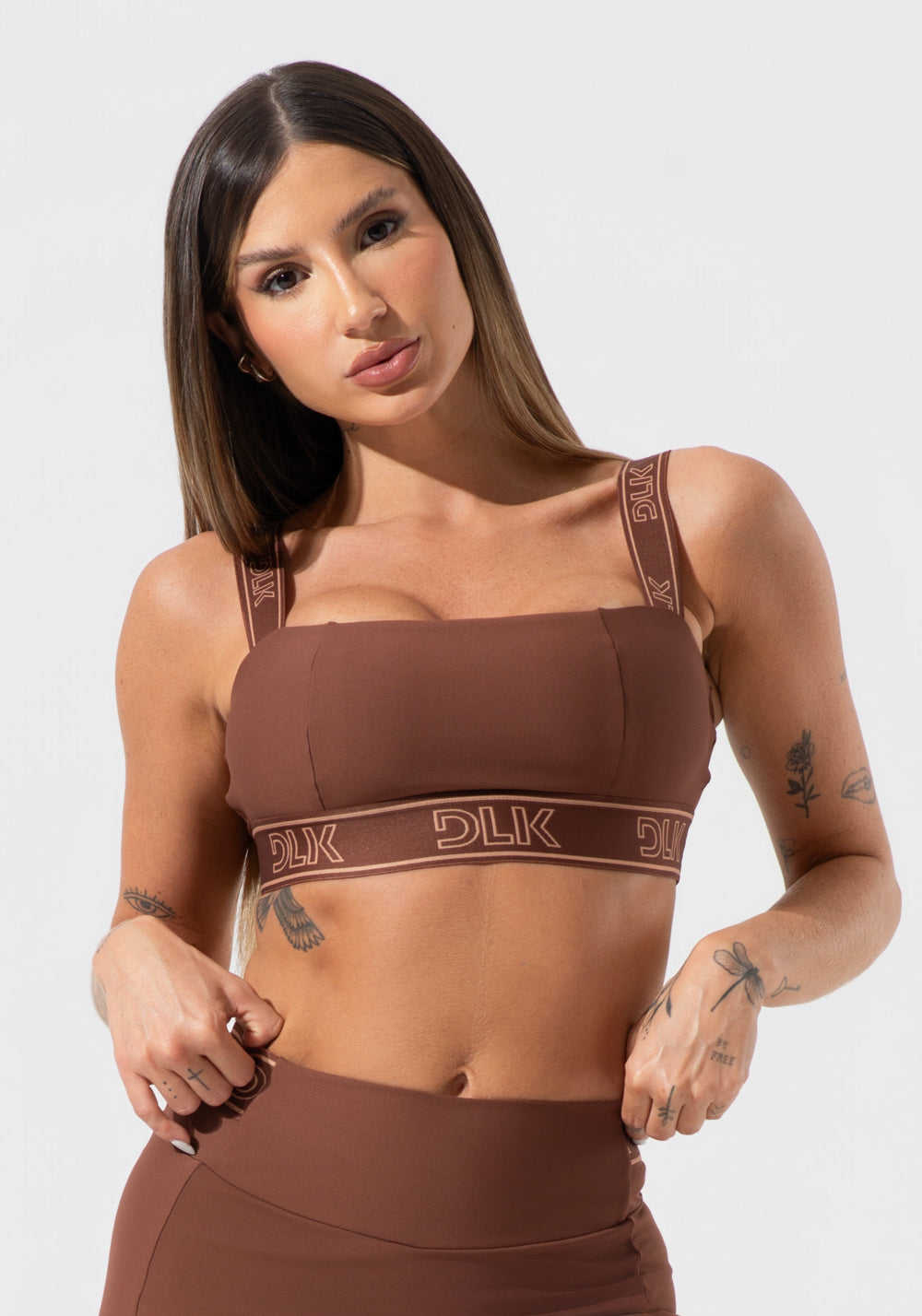 Top Fitness Feminino Com Bojo E Alças De Elástico Activity Dlk Marrom
