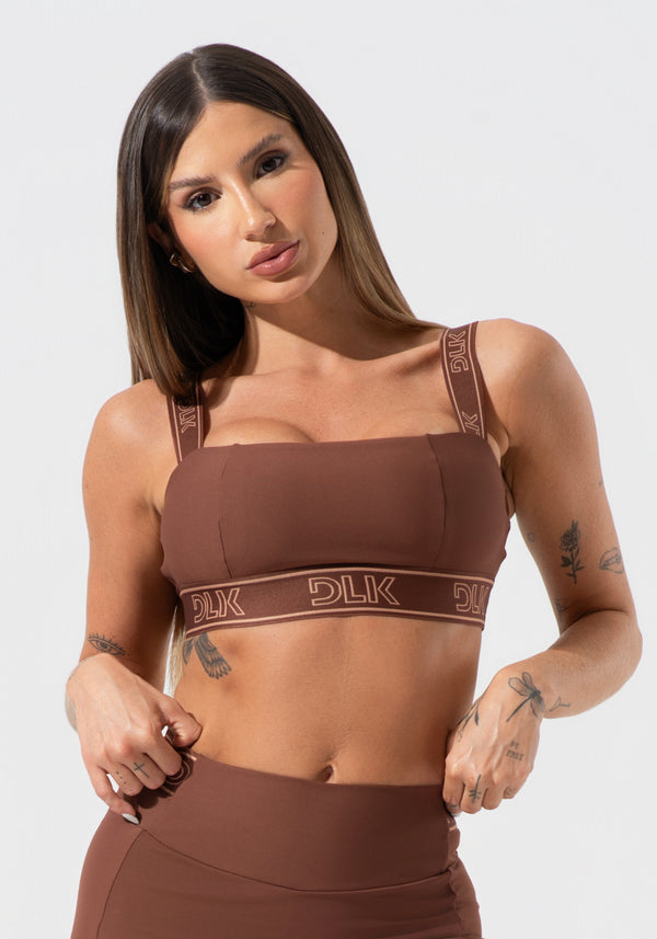 Top Fitness Feminino Com Bojo E Alças De Elástico Activity Dlk Marrom