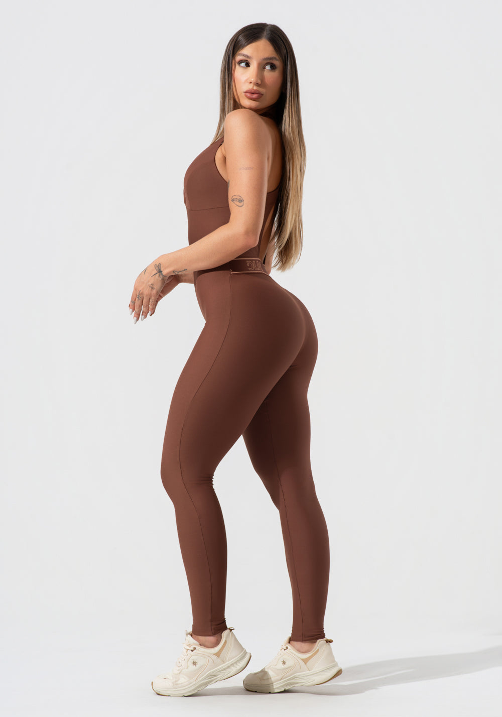 Macacão Feminino Fitness Com Decote E Elástico Activity Dlk Marrom