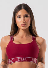 Top Fitness Feminino Com Bojo E Alças De Elástico Com Tule Nas Costas Activity Dlk Vermelho Cereja