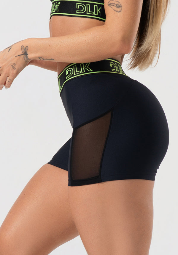 Short Fitness Feminino Com Elástico No Cós E Tule Lateral Activity Dlk Preto