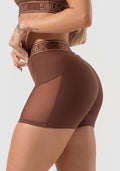 Short Fitness Feminino Com Elástico No Cós E Tule Lateral Activity Dlk Marrom