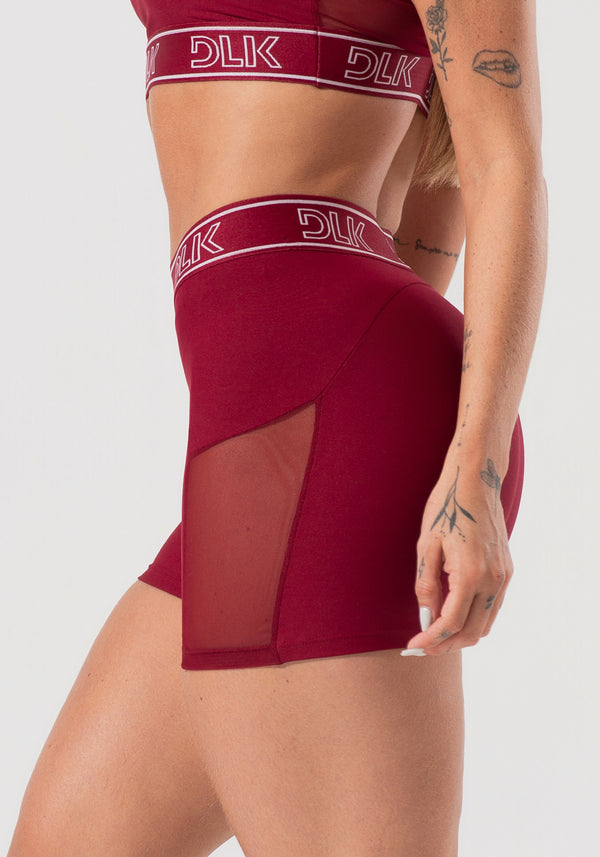 Short Fitness Feminino Com Elástico No Cós E Tule Lateral Activity Dlk Vermelho Cereja