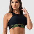 Top Fitness Feminino Com Elástico Na Base E Tule Activity Dlk Preto