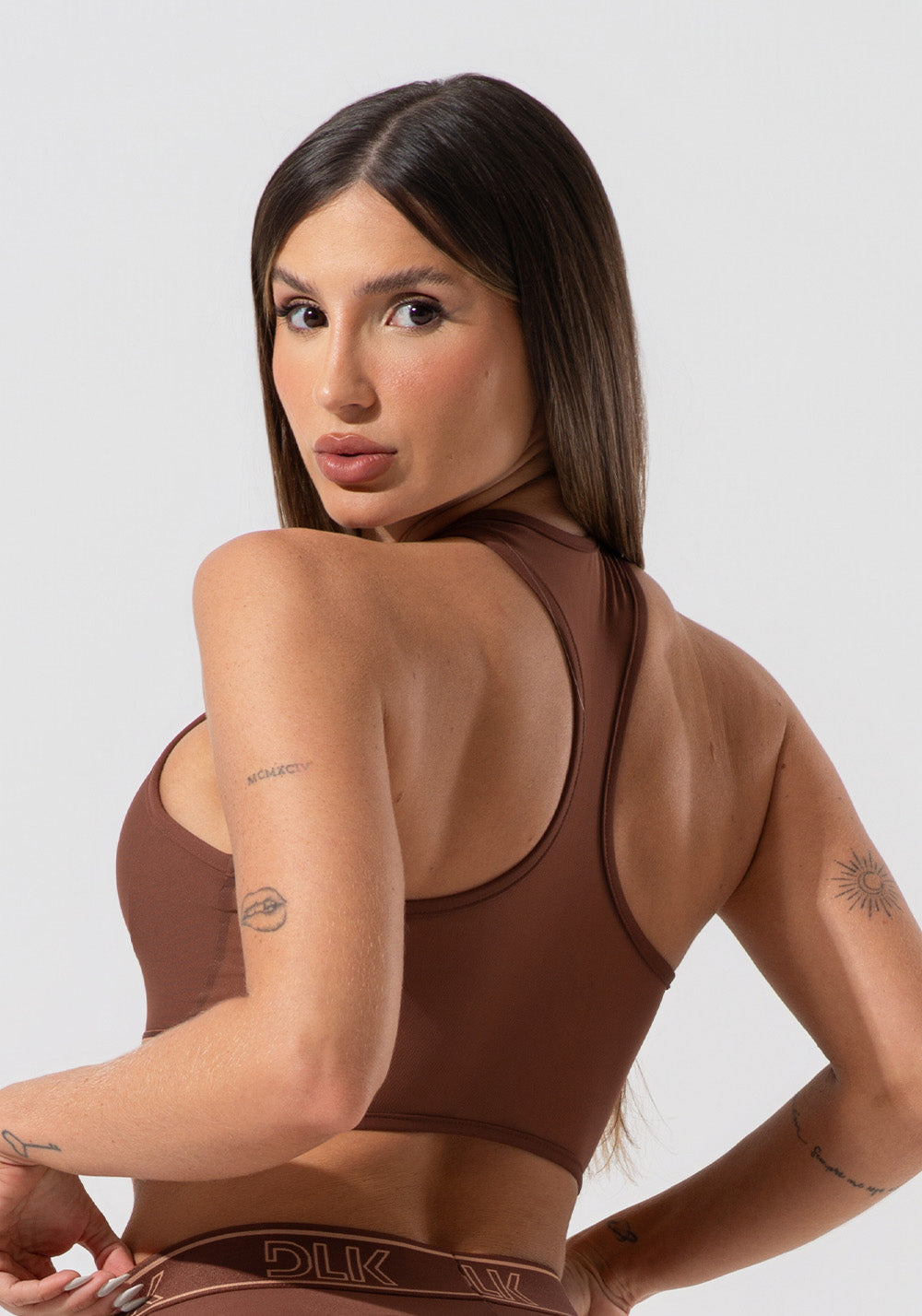 Top Fitness Feminino Com Elástico Na Base E Tule Activity Dlk Marrom