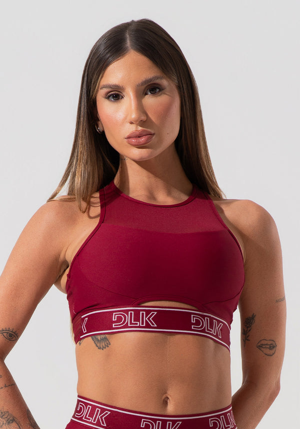 Top Fitness Feminino Com Elástico Na Base E Tule Activity Dlk Vermelho Cereja