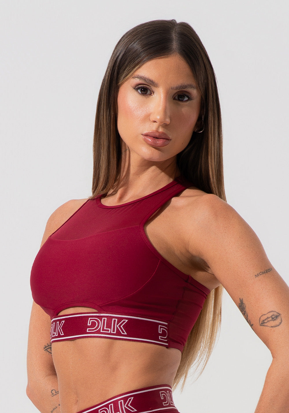 Top Fitness Feminino Com Elástico Na Base E Tule Activity Dlk Vermelho Cereja