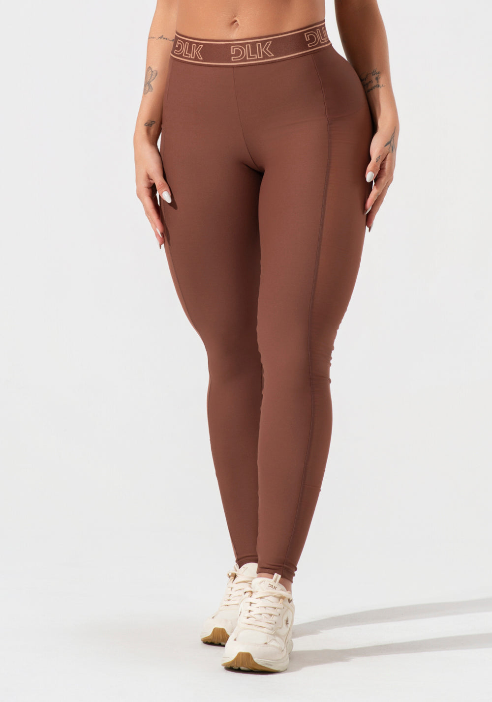 Legging Fitness Feminina Com Elástico No Cós E Tule Lateral Activity Dlk Marrom