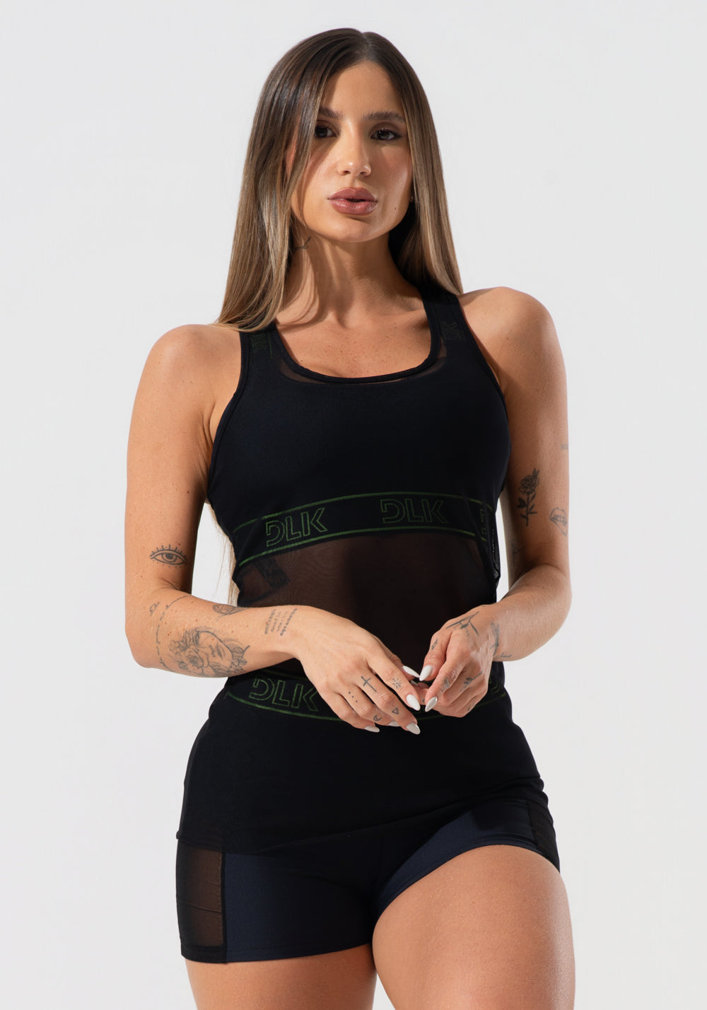 Camiseta Fitness Feminina De Tule Activity Dlk Preto