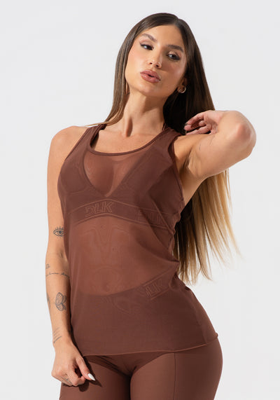 Camiseta Fitness Feminina De Tule Activity Dlk Marrom