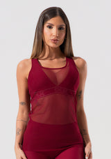 Camiseta Fitness Feminina De Tule Activity Dlk Vermelho Cereja