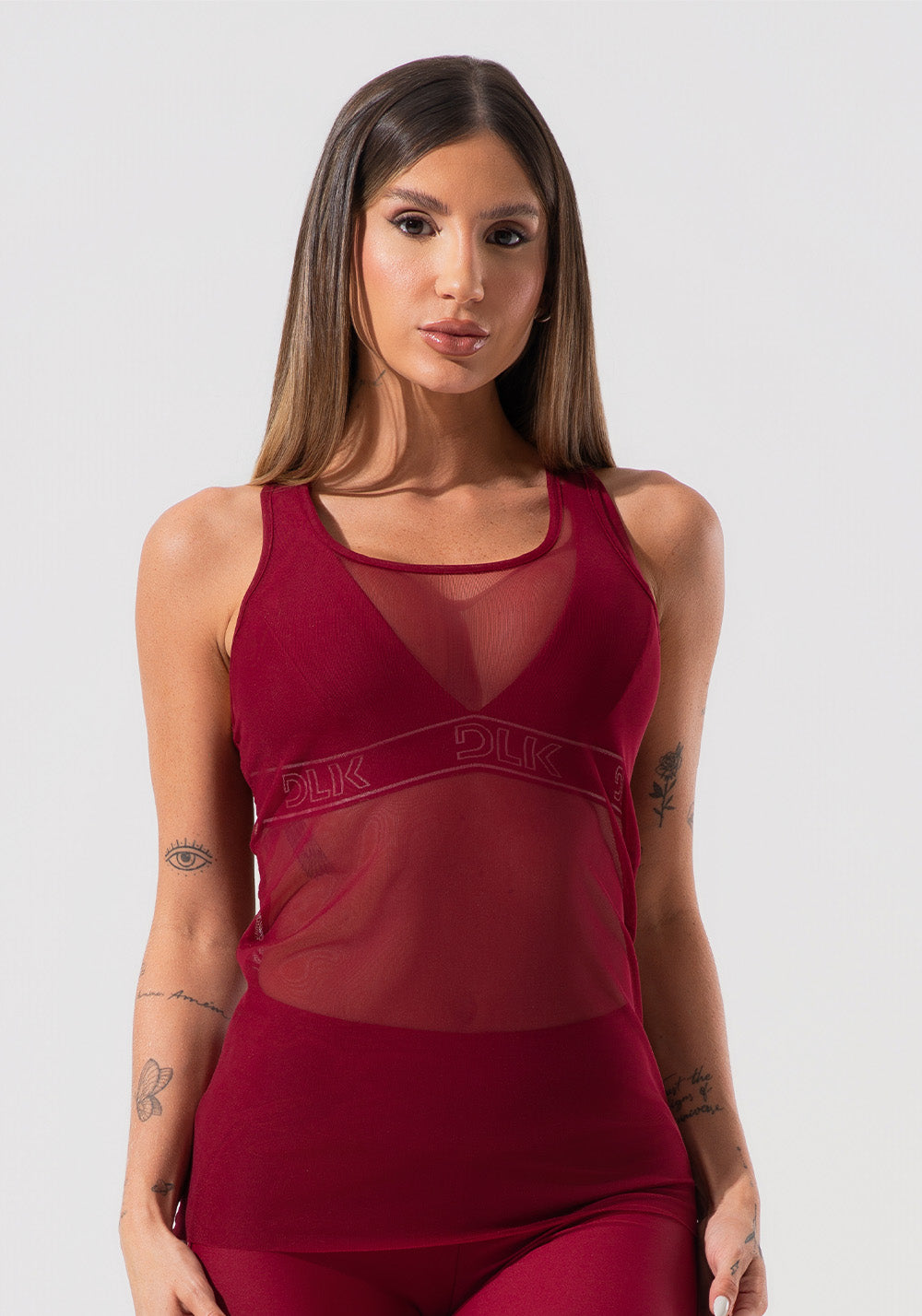 Camiseta Fitness Feminina De Tule Activity Dlk Vermelho Cereja