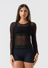 Blusa Feminina de Tule com Manga Longa Activity Dlk Preto