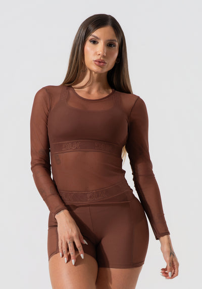 Blusa Feminina De Tule Com Manga Longa Activity Dlk Marrom