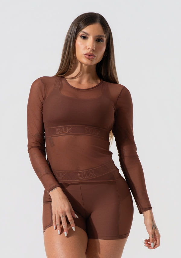 Blusa Feminina De Tule Com Manga Longa Activity Dlk Marrom