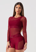 Blusa Feminina De Tule Com Manga Longa Activity Dlk Vermelho Cereja