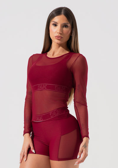 Blusa Feminina De Tule Com Manga Longa Activity Dlk Vermelho Cereja