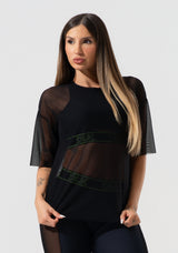Blusa T-shirt Fitness Feminina De Tule Activity Dlk Preto
