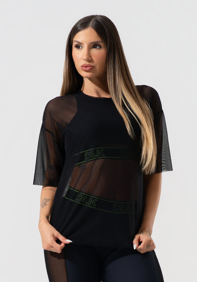 Blusa T-shirt Fitness Feminina De Tule Activity Dlk Preto