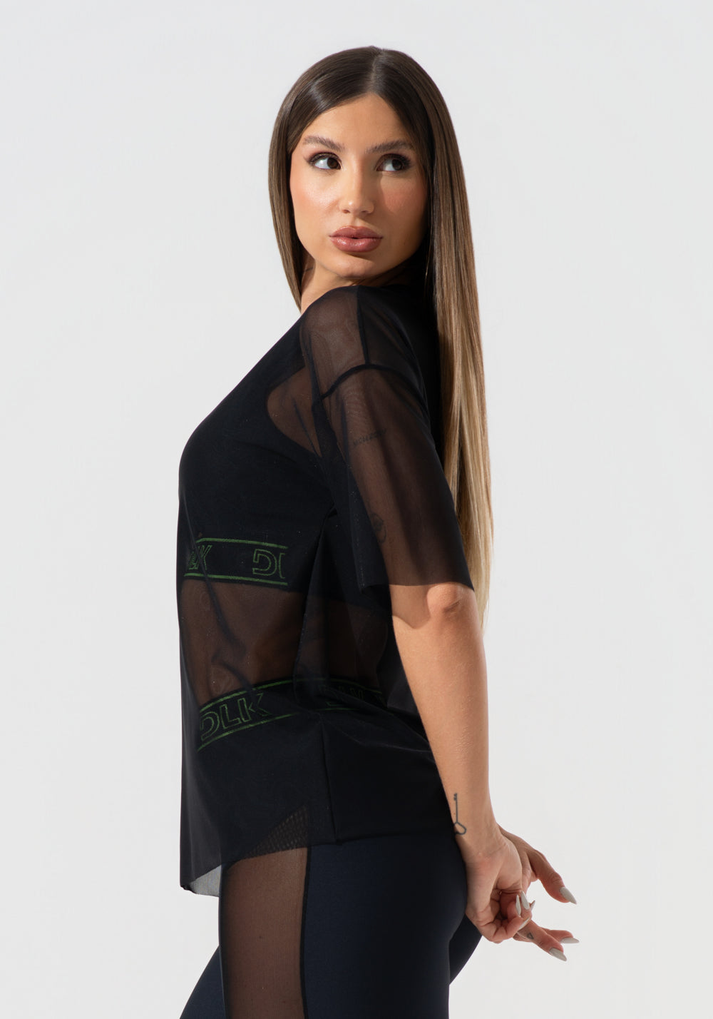 Blusa T-shirt Fitness Feminina De Tule Activity Dlk Preto