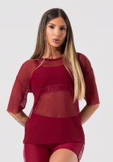Blusa T-shirt Fitness Feminina De Tule Activity Dlk Vermelho Cereja