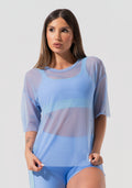 Blusa T-shirt Fitness Feminina De Tule Activity Dlk Azul