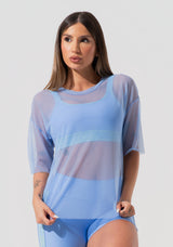 Blusa T-shirt Fitness Feminina De Tule Activity Dlk Azul