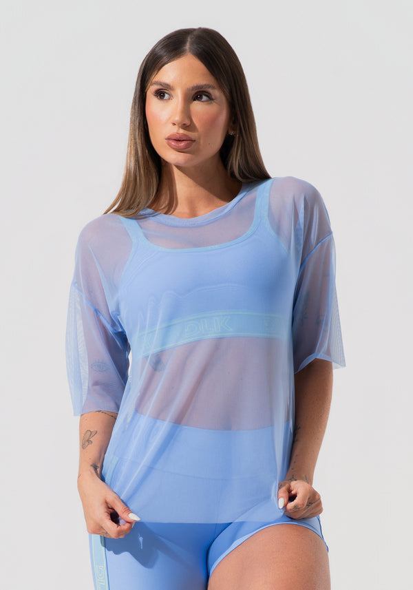 Blusa T-shirt Fitness Feminina De Tule Activity Dlk Azul