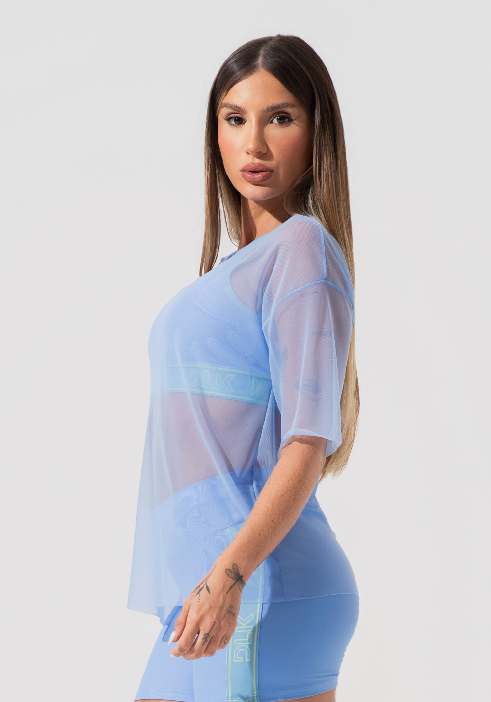 Blusa T-shirt Fitness Feminina De Tule Activity Dlk Azul