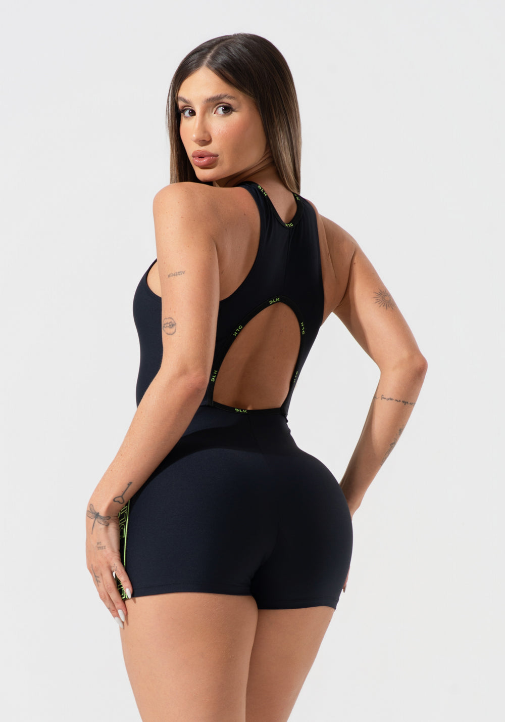 Macaquinho Feminino Fitness Com Elásticos E Costas Vazadas Activity Dlk Preto