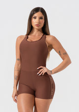 Macaquinho Feminino Fitness Com Elásticos E Costas Vazadas Activity Dlk Marrom