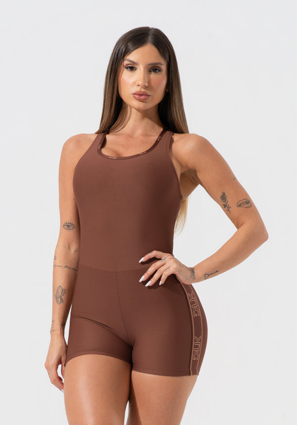 Macaquinho Feminino Fitness Com Elásticos E Costas Vazadas Activity Dlk Marrom