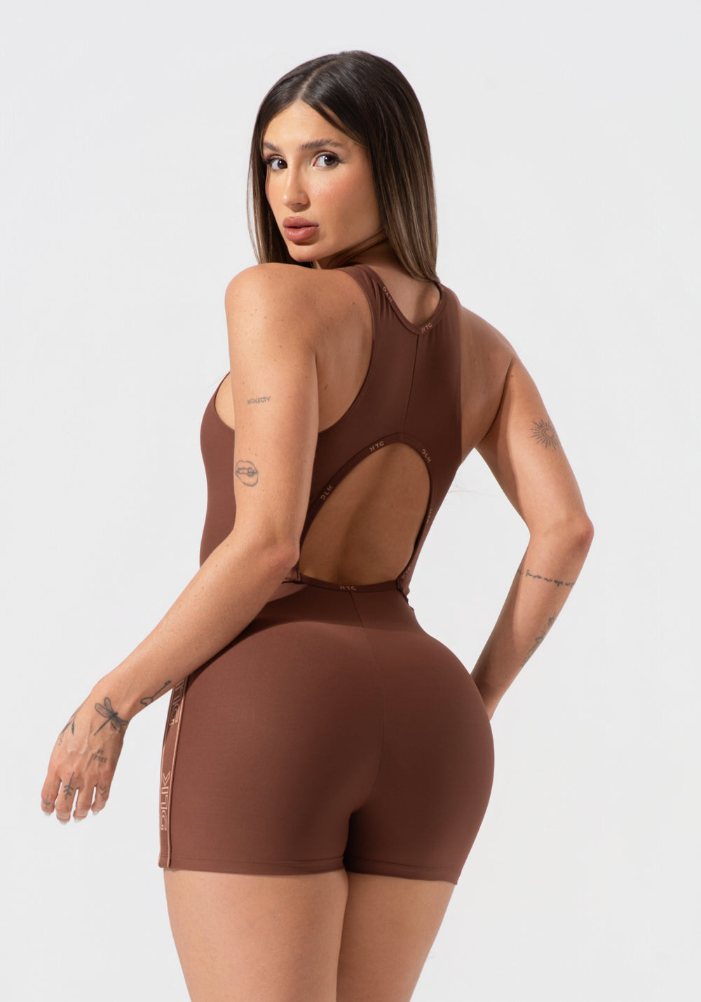 Macaquinho Feminino Fitness Com Elásticos E Costas Vazadas Activity Dlk Marrom
