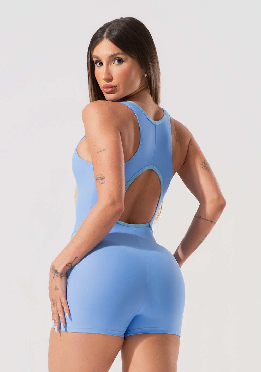 Macaquinho Feminino Fitness Com Elásticos E Costas Vazadas Activity Dlk Azul
