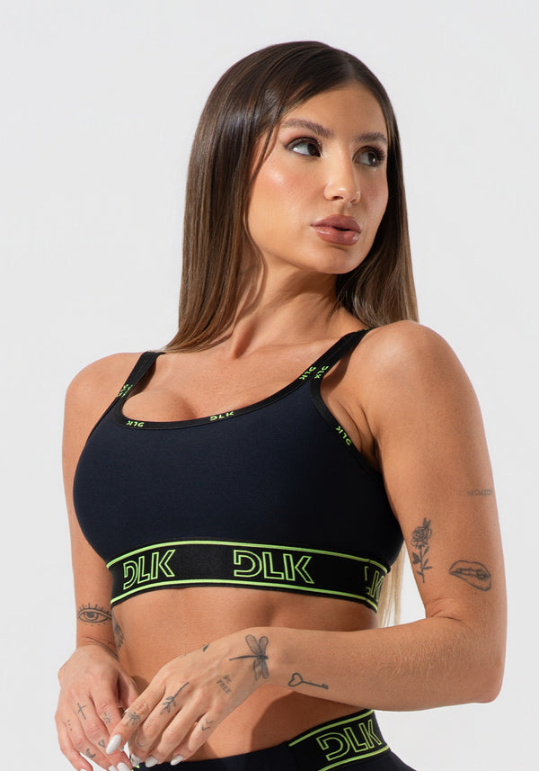 Top Fitness Feminino Com Bojo E Alças Duplas De Elástico Activity Dlk Preto