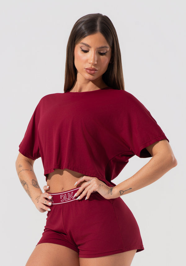 Cropped Feminino Com Elástico Nas Costas Activity Dlk Vermelho Cereja