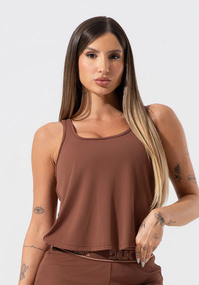 Cropped Regata Feminino Com Elástico Na Lateral Activity Dlk Marrom