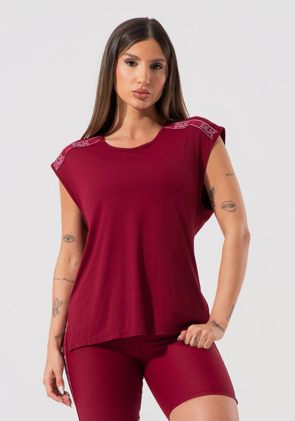 Blusa Feminina Com Elástico Nos Ombros Activity Dlk Vermelho Cereja
