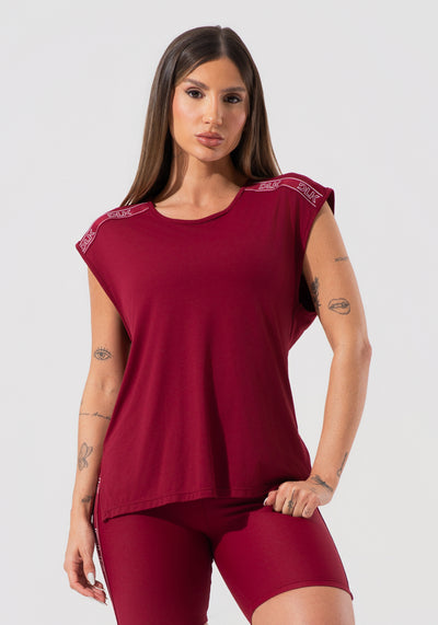 Blusa Feminina Com Elástico Nos Ombros Activity Dlk Vermelho Cereja