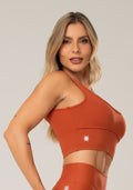 Top Fitness Feminino Terracota Com Alças Largas E Recortes Lush Dlk