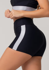 Short Fitness Feminino Preto Com Elástico Lateral Prata Nation Dlk
