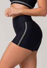 Short Fitness Feminino Preto Com Elástico Lateral Listrado Mescla Nation Dlk
