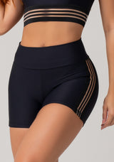 Short Fitness Feminino Preto Com Elástico Lateral Vazado Nation Dlk