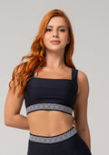 Top Fitness Feminino Preto com Decote Reto e Elástico Étnico Nation Dlk