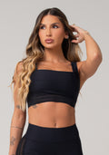 Top Fitness Feminino Preto Com Decote Reto E Elástico Furadinho Nation Dlk