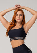 Top Fitness Feminino Preto Com Decote Reto E Elástico Em Lurex Nation Dlk