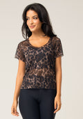 Blusa Baby Look Feminina De Tule Estampada Onça Animal Printed Dlk