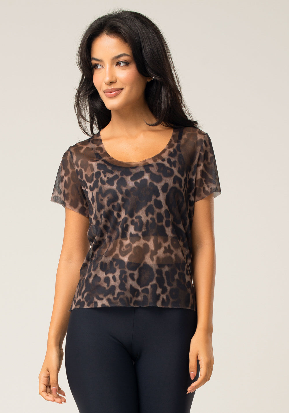 Blusa Baby Look Feminina De Tule Estampada Onça Animal Printed Dlk