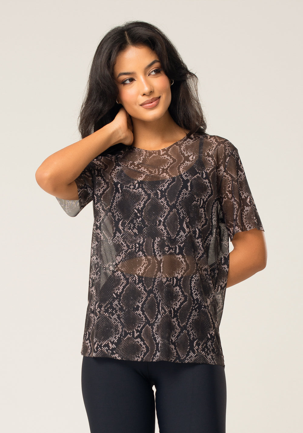 Blusa Feminina De Tule Estampada Cobra Animal Printed Dlk