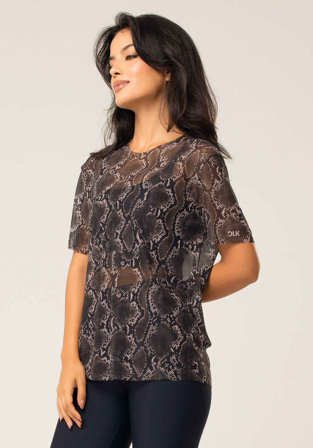 Blusa Feminina De Tule Estampada Cobra Animal Printed Dlk